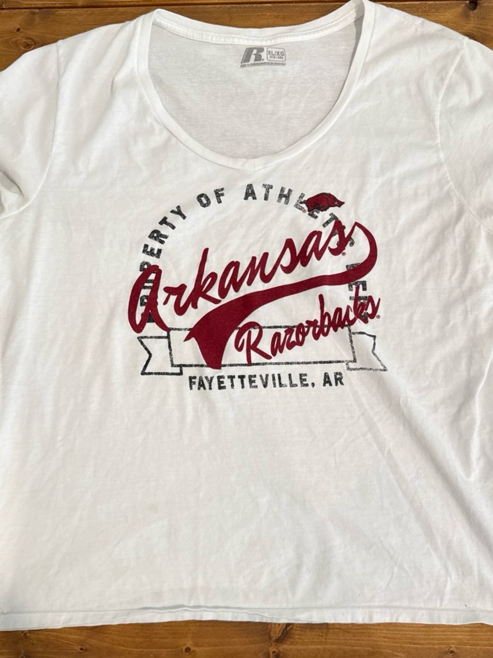 Russell Athletic White Women's Arkansas Razorbacks Script Tee